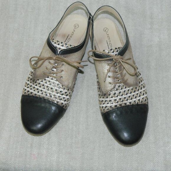 Unity In Diversity Oxford Black Gold Metallic Open Back Flats  Size 39  U.S. 8.5 - Picture 11 of 13